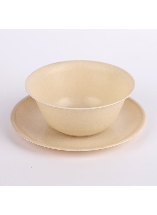 Disposable Rice Husk Tableware Suit Picnic Camping Outdoor Barbecue Bowl Chopsticks Cup And Saucer Combination Hotel Four-piece Wholesale-Color:Beige Rice Husk (dish)