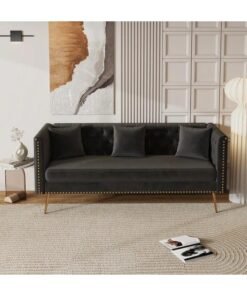 Wooden Twist Modern Sofa Elegant Velvet Seating 3 Seater Sofa Set ( Black )
