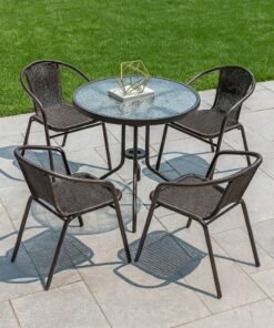 Harmony Home 5-Piece Outdoor Garden Dining Set – Poly Rattan Patio Table & 4 Chairs, Balcony & Terrace Furniture, Anthracite & Grey
