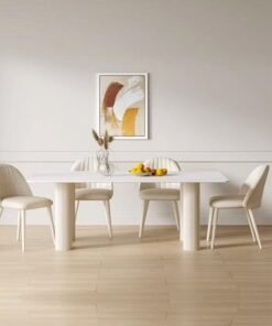 Alternative view of C&C Home Multipurpose Use Modern Sleek Design Dining Table Rectangular Shape Plain Rock Slab Tabletop Kitchen Table Durable Metal Base Indoor Dining Table for Dining Room Living Room 120x60x75 cm