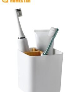 HOMESTAR Bamboo Toothbrush Holder for Bathrooms, 3 Slots Toothbrush and Toothpaste Holder Bathroom Counter Organizer for Electric Toothbrushes, Floss, Razors, White