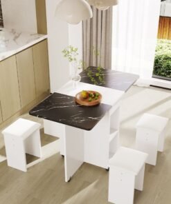 Folding Dining Table,Dining Table, Removablefolding Dining Table, Dining Table Set For 4 Spacesaving Dining Table For Tight Spaces With 4 Chairshalfblack