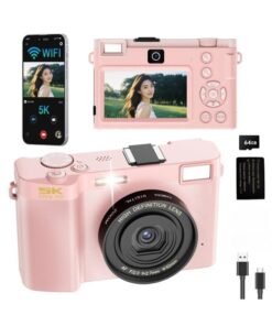 Digital Camera 5K 64MP Vlogging Camera with Front and Rear Dual Lens, 18X Zoom, WiFi, 3.0inch HD Screen, Anti-Shake CMOS Sensor, Wide Angle, Macro, for Travel and Photography, 64G TF Card,1 Batteries