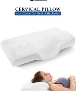Eworld Contour Memory Foam Pillow for Neck Pain Relief | Ergonomic Orthopedic Cervical Pillow with Washable Cover | Adjustable Bed Pillow for Side, Back & Stomach Sleepers – 30×50cm – White