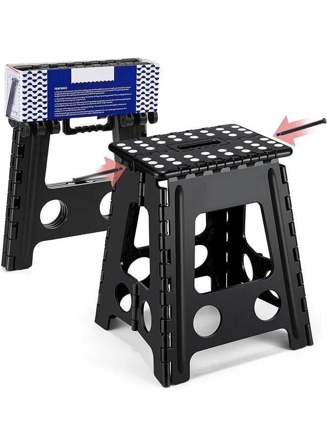 Garlo Folding Step Stool, 39CM Heavy Duty Step Stool Foldable for Adults, Stepping Stool with Handle, Non Slip Folding Stools, Hold Up to 150kg, Multi-Use Office Foot Stool under Desk