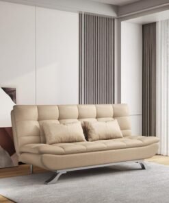 Harmony Home Premium Leather Sofa Bed – Convertible Sleeper Couch with 2 Plush Cushions, Space-Saving Modern Design & Sturdy Metal Legs, Multi-Functional for Living Room & Guest Space - Beige
