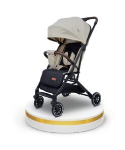 Nurtur Bravo Plus Baby Stroller 0 to 36 months, Storage Basket, Leatherette details, One -hand fold design, 5 Point Safety Harness, EVA wheels - Black/Sand