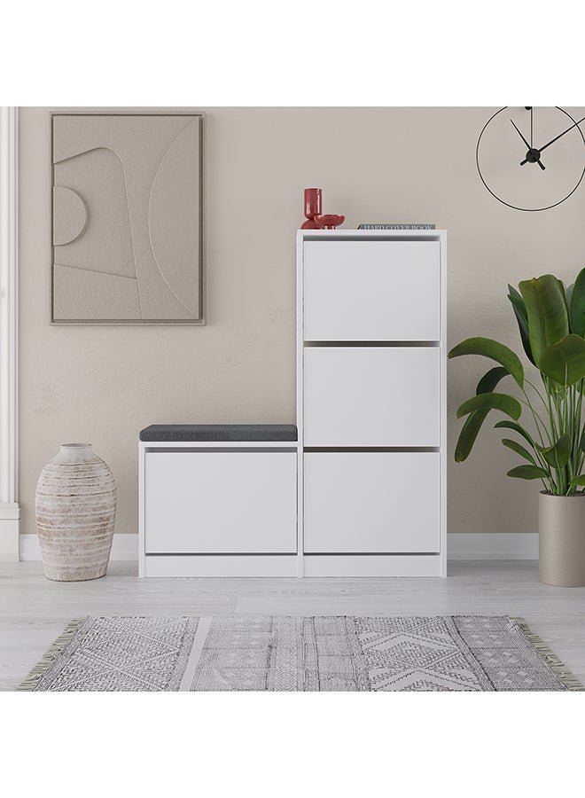 Mourah Home Dude Bench & Shoe Cabinet With Cushion 16 Pairs Entryway Storage Cabient With 4 Doors Shoe Rack For Hallway Bedroom Living Room 26X118.5X105 Cm White