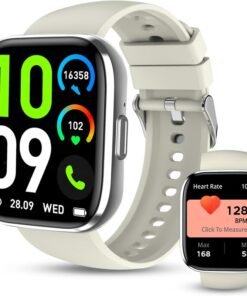 Smart Watch for Women Men, 1.85'' HD Touch Screen Fitness Tracker with Bluetooth Answer/Make Call, IP68 Waterproof with Heart Rate Sleep Monitor 100 Sports Modes for Android iOS (White)