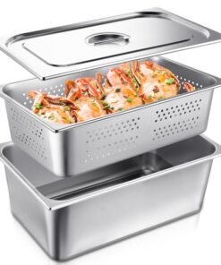 Ferraycle 3 Pack Full Size 6 Inch 8 Inch Hotel Pan with Lid Perforated Steam Table Pan Restaurant Supplies for Kitchen Steam Table Tray for Food Warmer