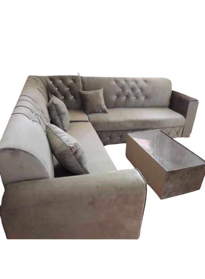 Maharat Al Bahar L Shape Mab Sofa Set 5 Seater With Table & Pillow Beige 250x80x80