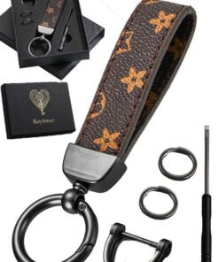 KeyAmor Elegant metal and leather keychain car keyholder Stylish car keychain with 3 key rings perfect as a  gift or car accessories  brown colour and comes in a  gift box.