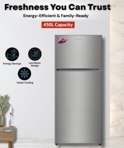 Admiral ADTM45HSP Double Door Top Mount Refrigerator – 450L Gross Capacity, Stainless Steel Finish, Frost-Free Cooling, Adjustable Shelves, Humidity-Control Crisper, Energy Efficient Compressor, Low Noise Operation – Ideal for Large Families – Silver ADTM45HSP Silver