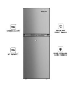 NIKAI 190L Gross / 138L Net, Double Door Refrigerator With Vegetable Crisper And Adjustable Glass Shelves, Convenient Defrosting And Temperature Control, Ideal For Kitchen, Bedroom, Office And Hotels NRF190DN4S Grey 270 kW NRF190DN4S Grey