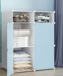 XiuWoo 4 Cube Plastic Storage Modular Organizer Cabinet Closet Portable Wardrobe Combination Armoire With Shelf For Space Saving for Clothes Books Bags Toys