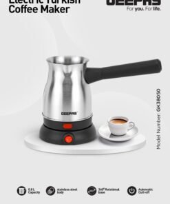 GEEPAS Electric Turkish Coffee Maker 0.8L Capacity, Stainless Steel | 360-Degree Rotation | Non-Automatic Cut Off | Coffee Kettle for Home Office 800 ml 800 W GK38050 Silver/Black