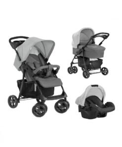 Hauck Shopper SLX Trio Travel System – 3-in-1 Baby Stroller with Carrycot, Car Seat & Reclining Pushchair, Compact & Foldable, Lightweight Pram with Suspension, Sun Canopy & Storage Basket (Grey)