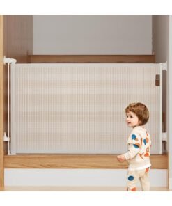 unikbebe Retractable & Extendable Baby Safety Gate, Adjustable Mesh Child Gate for Stairs, Doorways, Hallways, Large Openings, Indoor & Outdoor Safety Barrier for Kids, Toddlers & Pets, 0-140x86cm White