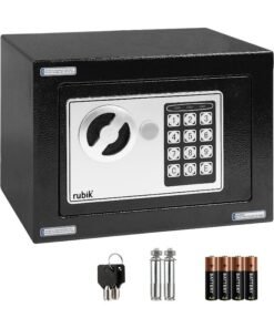 Rubik Safe Box Small with Electronic Keypad Lock and Physical Key, Mini Digital Security Deposit Locker for Home Office Hotel Jewelry Passport Watches Cash Storage (23x17x17cm)