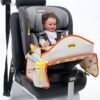 Jovikids Car Seat Travel Tray for Kids – Foldable Travel Table with iPad Holder, 7 Storage Pockets, Drawing Surface, Adjustable Strap & Educational Travel Desk | Road Trip Organizer for Children - Beige