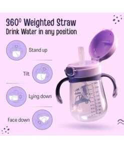 Luvlap Baby Bite Resistant Soft Silicone Straw Sipper Cup with Handle, with Weighted Straw, Sippy Cup with Anti Spill Lock, BPA Free, 6m+, 300 ml, Purple - Image 3