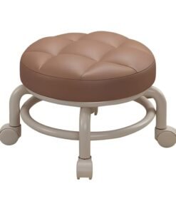 TOMSHOO Round Rolling Low Stool- PU Leather Low Stool 360° More Comfortable Swivel with Thickened Sponge Cushion for Nail Salon, Pedicure, SPA and Home (Brown)