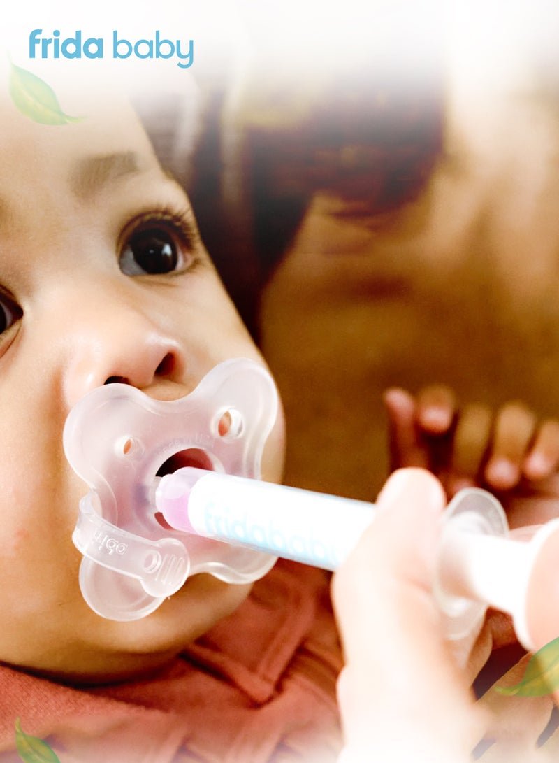 fridababy Medifrida Accu-Dose Pacifier | Made in USA | No-Mess Medicine Dispenser for Babies | Spit-Up Prevention | BPA-Free | Accurate Dosing with Oral Syringe | Infant Safe
