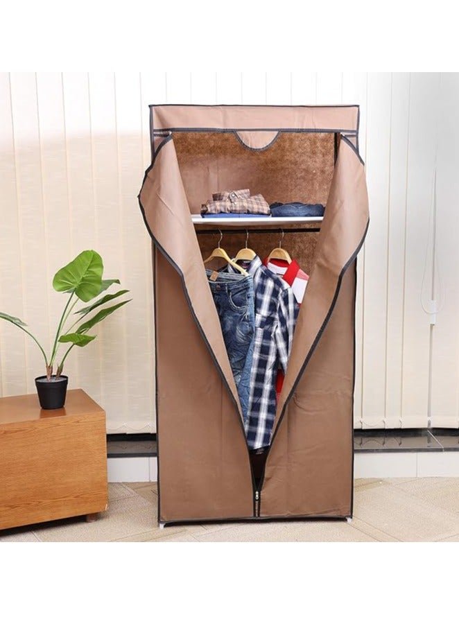 Portable fabric wardrobe with zipper closure, modern and fits in tight spaces, easy to disassemble and assemble