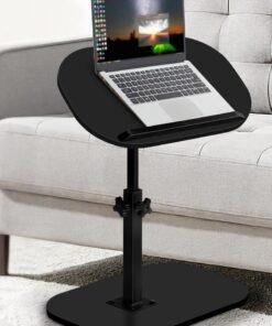 XiuWoo Adjustable Height C Shaped End Table,Desk Top-360° Swivel Tray Tables,0-90° Tiltable Laptop Table,with Detachable Baffle Couch Side Table,Bed Side Table,TV Dinner Table,Black