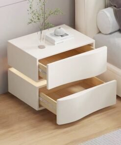 Alternative view of fashionhome Modern High Gloss One Touch Switch Night Light LED Nightstand with 2 Storage Drawers Solid Wood Bedside End Table Furniture 50x40.5x50 cm (Fully Assembled)