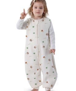 Miracle Baby 1.5Tog Sleeveless Baby Sleeping Bag With Leg Kids Soft Cotton Wearable Blankets Sleeping Sack with Zipper（Mushroom and Lion）