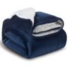 Fabienne Silky Soft Sherpa Blanket Single Size Ultra Plush Bed Blanket Navy Blue 160x220 cm