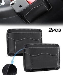 Sweet Life 2 Pcs Car Seat Side Pocket Organizer, PU Leather Mini Storage Bag for Auto Door Window Console, Pen Phone Holder Tray Pouch Vehicle Seat Gap Filler for Organize Document, Registration, Notepad (Black)