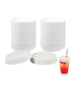 Arabest 100pcs Disposable Paper Cup Cover, Recycled Drinking Lid, Cup Covers for Drinks with Straw Hole, White Coffee Cup Cover, Hot Cup Lids for Home Kitchen Cafe Parties Wedding Hotel Bars, 7.5*7.5cm