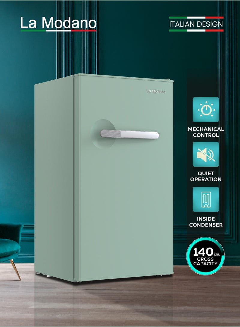La Modano Compact 90L Gross Capacity Single Door Refrigerator with Mechanical Control, Defrost Function, R600a Refrigerant, Inner Light, 2 Glass Shelves, 6 Bottle Racks, and Handle – Energy Efficient, Space-Saving, Ideal for Home, Dorm, or Office Use – 70W Power, 220-240V, Inside Condenser, Modern Compact Cooling Solution