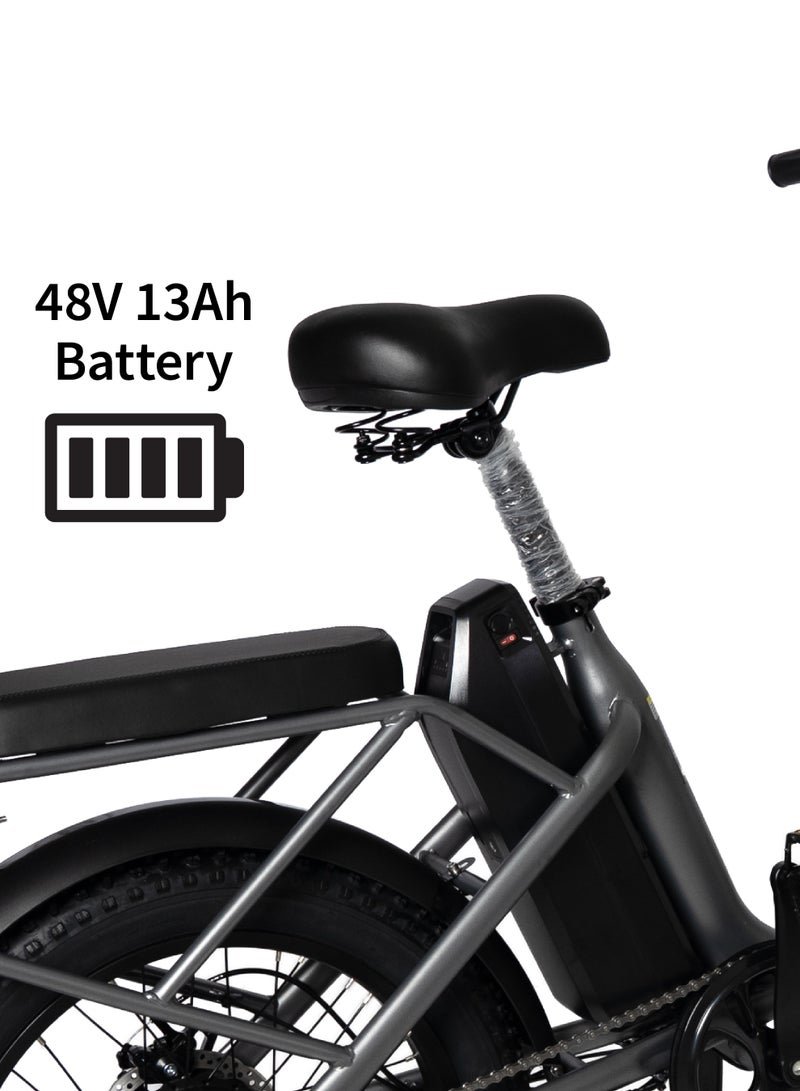 Lucky Liang U03 Electric Bike 500W Motor (750W Max), 48V 13Ah Battery, 45Km/h Speed, 45Km Range, 20”3.0 Tires, Disc Brakes, Carbon Steel Frame – Powerful Long Range E-Bike for Adults - Image 3