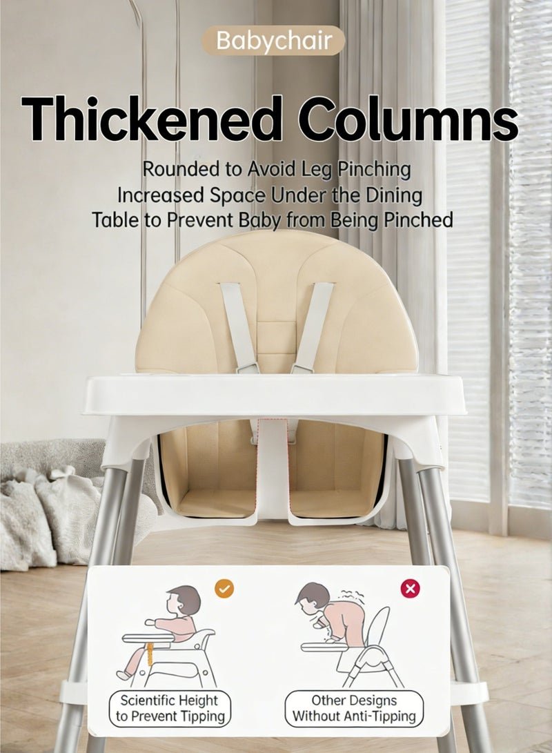 KOYIS 2-in-1 Baby High Chair, Height Adjustable Highchair for Babies and Toddlers, With Cushion Footrest Tray and Safety Belt, Booster Seat for Kitchen, Dining & Outdoor Use, Easy to Clean & Storage, From 4 months to 4 years old - White - Image 3