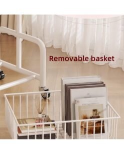 Alternative view of XiuWoo Retro Small Mobile Coffee Table Cart Mid-Century Modern Side Table with Removable Metal Storage Basket Wheels, Multi-Functional Storage Coffee Table for Small Spaces, Bedroom, Living Room Office Rolling Organizer, Space-Saving Bedside Nightstand