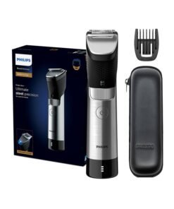 Philips Beard Trimmer BT9810,Ultimate Precision with Built-In Metal Comb,Self-Sharpening Steel Blades, 30 Length Settings,Steel Body, Battery Indicator,120min Cordless, Waterproof, Travel Case Black/Silver