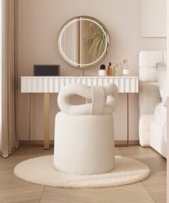 C&C Home Multipurpose Use Modern Minimalist Design Living Room Chair Comfortable Fur Wrapped Makeup Stool with Bow Shaped Ergonomic Backrest Decorative Chair for Bedroom Living Room 46x43x68 cm