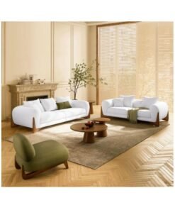 Ripple FURNITURE Tobago Fleece Fabric Overstuffed Multifunction Sofa, Wood Furniture For Home Livingroom, Bedroom, Office With Pillows (White, Three Seats 3.0M)…