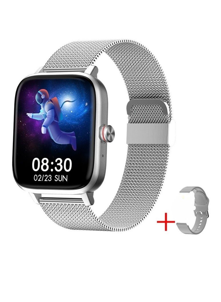 LIGE Bluetooth Call Smart Watch, Full Touch Screen Android Smart Watch, IP67 Waterproof Fitness Tracker With Heart Rate Sleep Monitor Calorie Step Counter, (1pc, Silver, Mesh Strap Plus Silicone Strap)