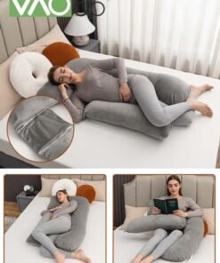 VAOdo Pregnancy Pillows, for Sleeping U Shaped Full Body Maternity Pillow, with Removable Cover Support, for Back Legs Belly Hips for Pregnant Women Pregnancy Pillow for Women Grey