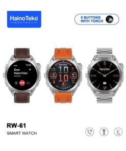 HainoTeko RW-61 Smartwatch for Ladies & Gents with Round AMOLED Display, Built-in Flashlight, 3 Interchangeable Straps, Fitness & Health Monitoring, Heart Rate & Sleep Tracking, Long Battery Life, Smart Notifications, Stylish Silver Design, Ideal for Daily Wear, Sports, Office & Travel
