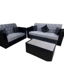 Maharat Al Bahar 5– Seater Sofa Set With Table &Pillow  2+3 Grey/Black 190x80x80