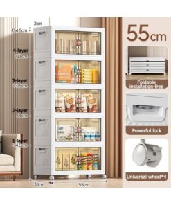 Alternative view of Arabest 4 Layer Kitchen Storage Cabinet 4 Layer Foldable Plastic Storage Box With Wheels And Double Doors Magnetic Suction Storage Cabinet Wardrobe Storage Cabinet 55X35X123CM Extra Large