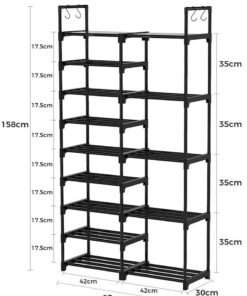 ADEBOLA Large 9 Tiers Shoe Rack, Tall Shoes Rack Shelves with 4 Hooks, Sturdy Shoes Organizer for 28-33 Pairs, Space Saving Shoe Storage Shelf for Entryway, Closet, Bedroom