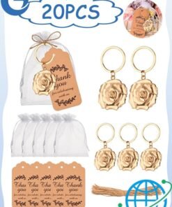 GD 20 PCS Rose Shaped Keychain, Steel Aesthetic Keyring Charm Accessories, key Ring for baby shower wedding or bridal shower gifts