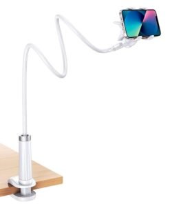 Phone Holder 360 Adjustable Lazy Holder Mount Clamp with Sturdy Aluminum Alloy Arm Compatible for iPhone 13/13 Mini/13 Pro/13 Pro Max 12 11 Pro Max, Samsung S22 S21 All 4"-7.1" Phones（White）