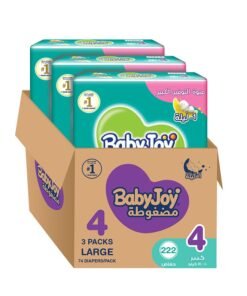 BabyJoy Compressed Diamond Pad Diaper, Size 4, Large, 10-18 Kg, Giant Box, 222 Diapers